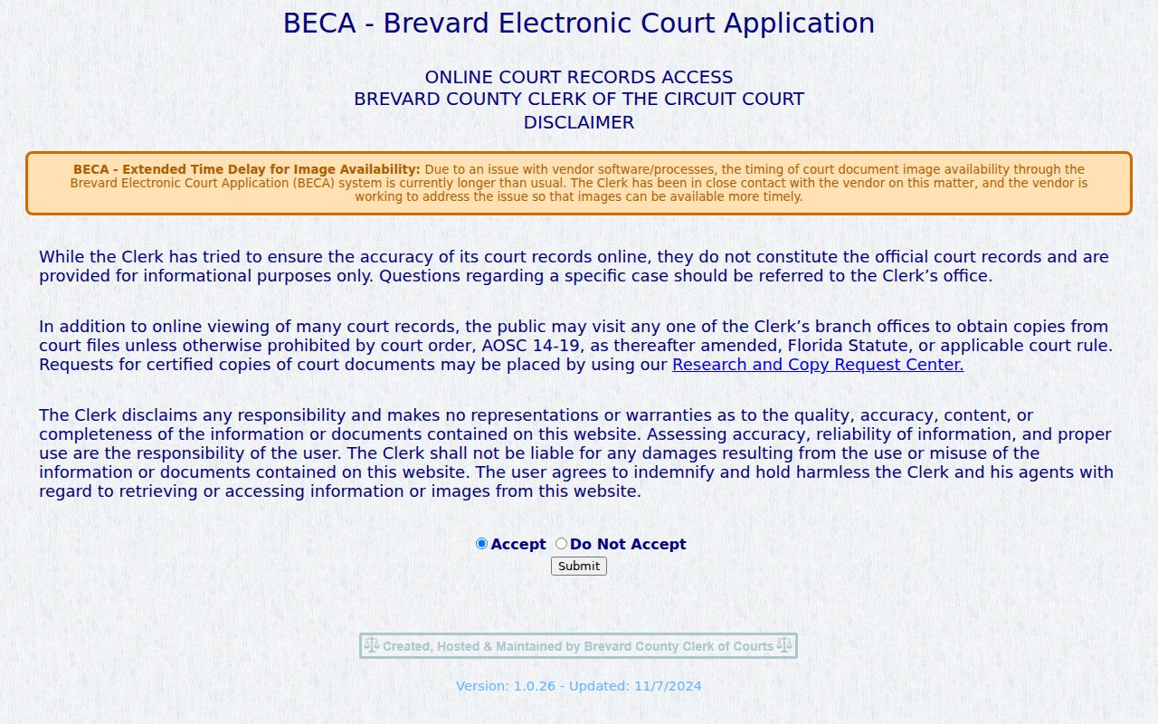 Brevard Clerk BECA court case name search