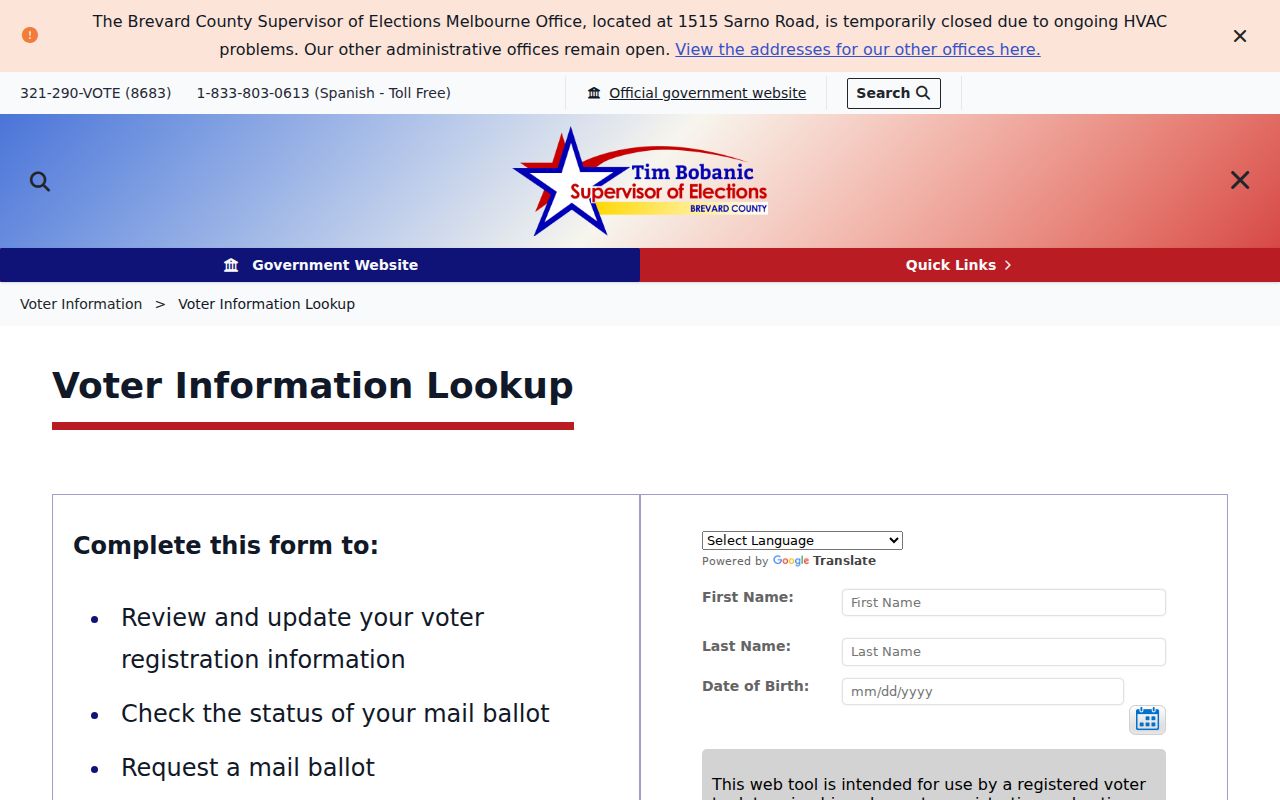 Brevard County voter registration status lookup