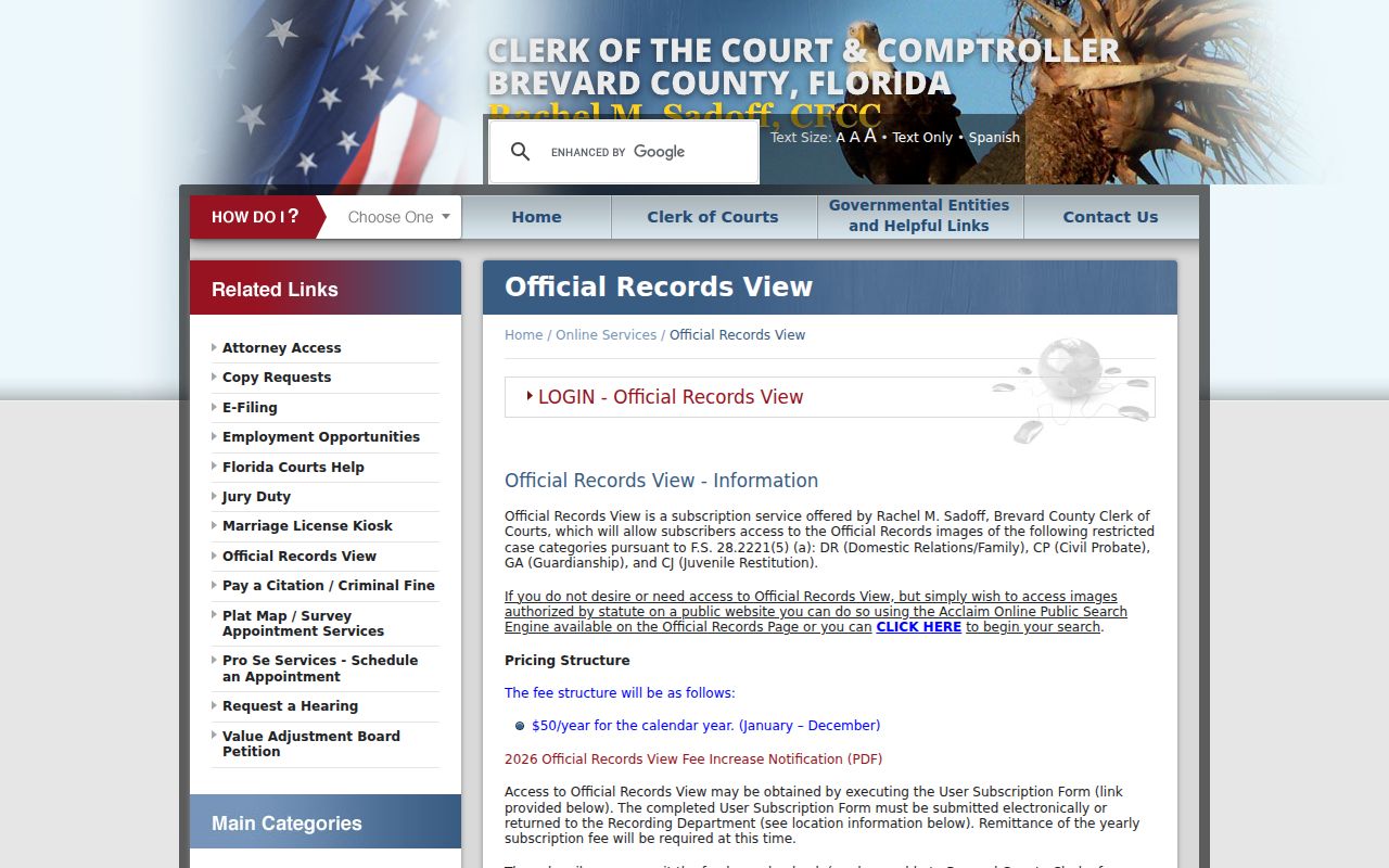 Brevard Clerk Official Records View information for restricted record images