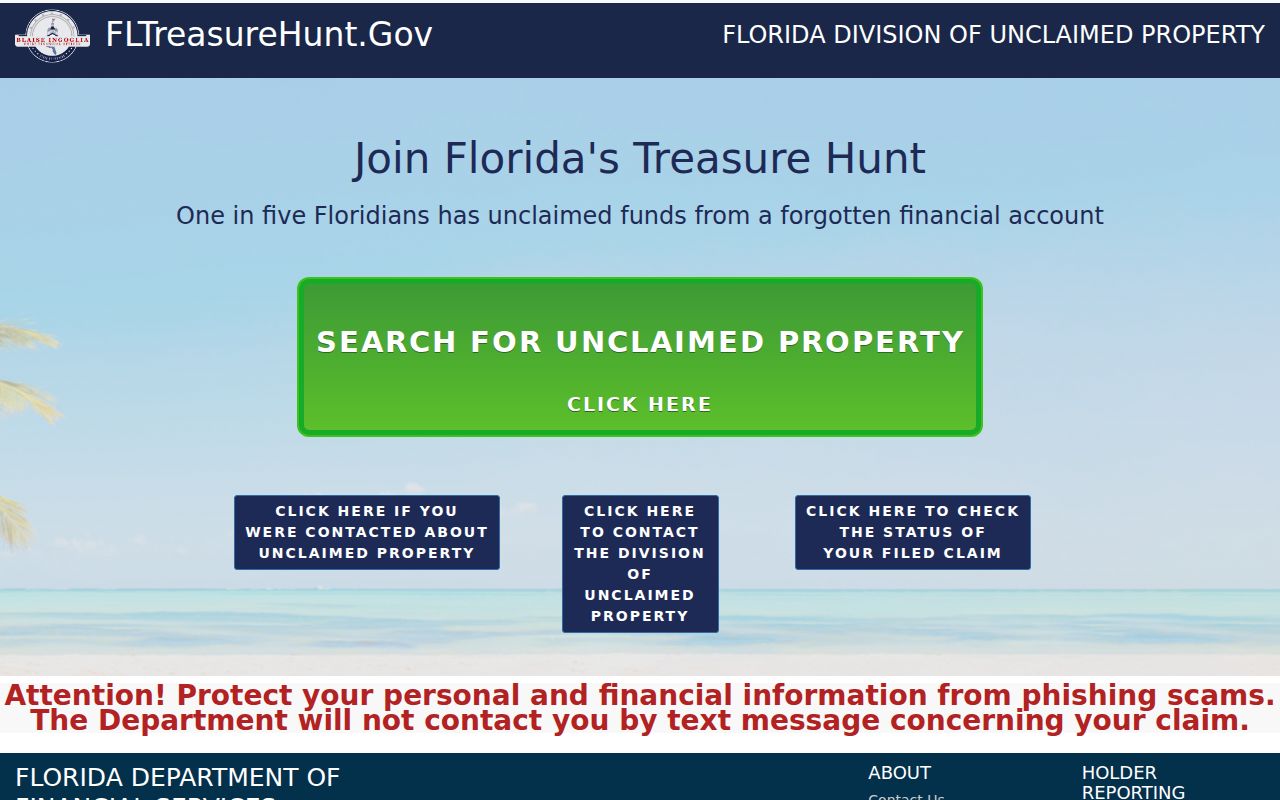 Florida Treasure Hunt name search for unclaimed property clues