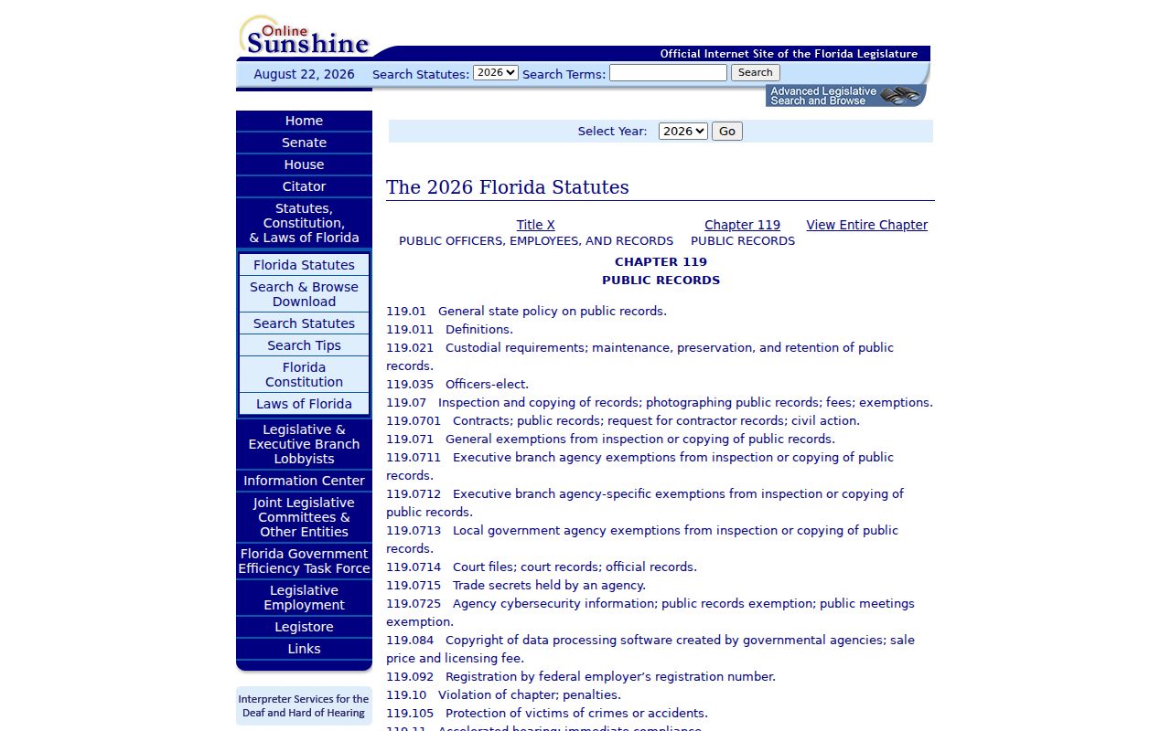 Florida chapter 119 public records law for Brevard County ZIP research
